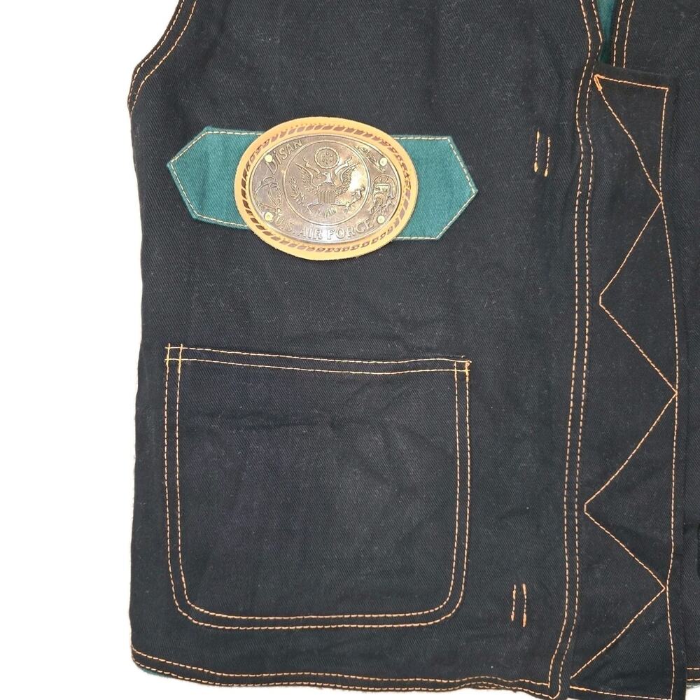 Nwt Vintage Disan Black And Green Denim Cargo Convertable Adjustable Vest OS‎ - Picture 7 of 8